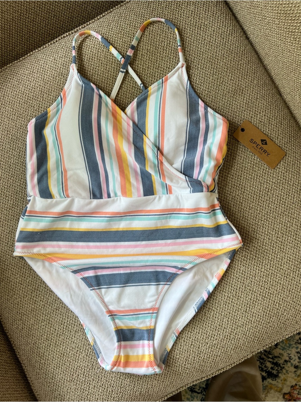 NWT SPERRY Striped One-Piece Swimsuit women’s L